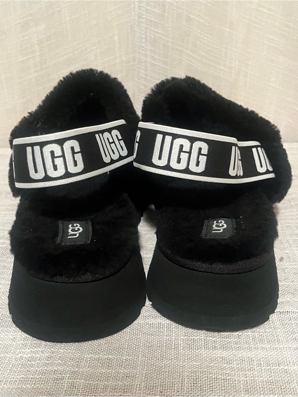 UGG Disco Slide Platform Black Fluffy Slingback Sandals Cozy Size 10 - Picture 4 of 10